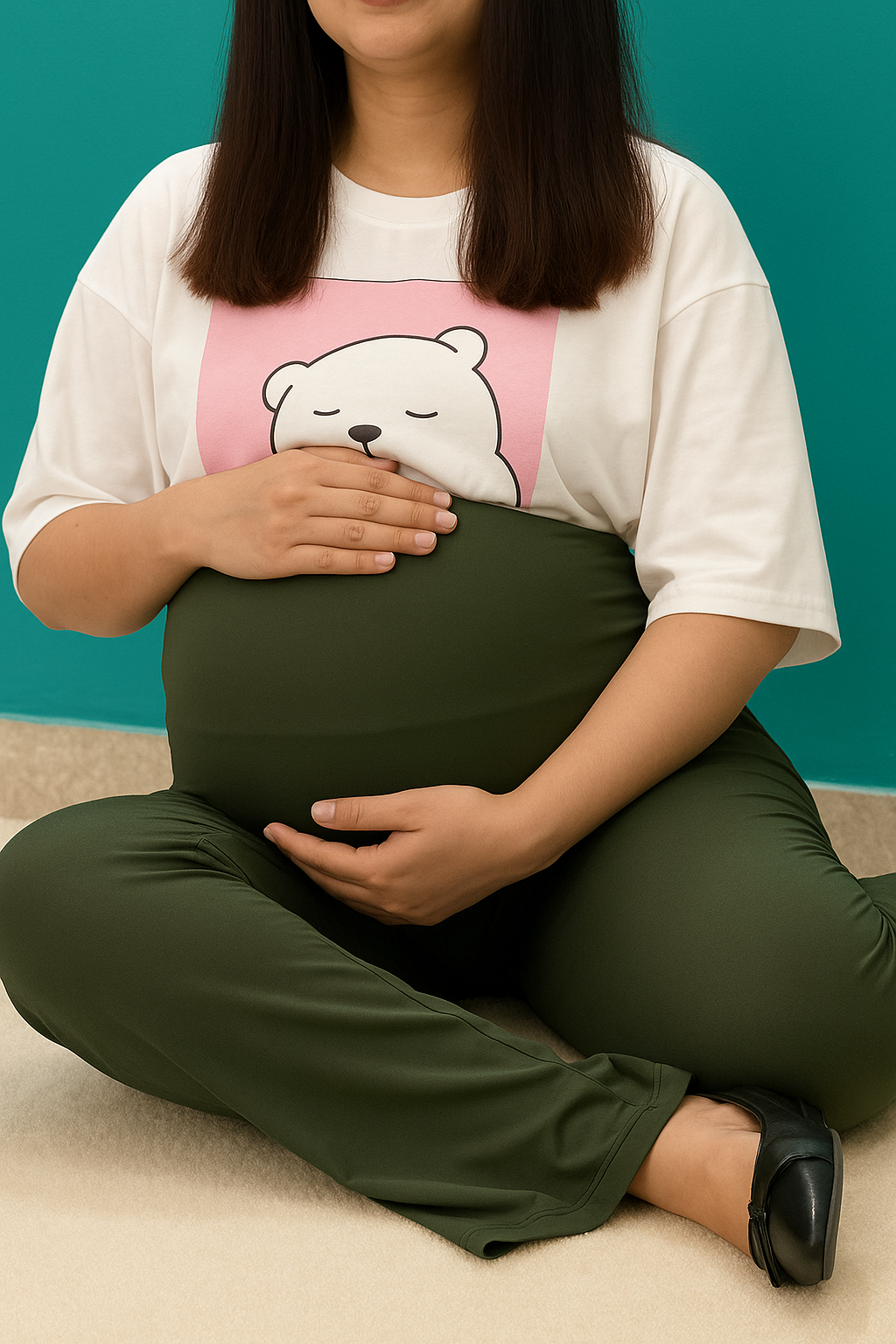 Maternity Comfort Pants – olive green side cut (for pregnancy, postpartum and plus size)