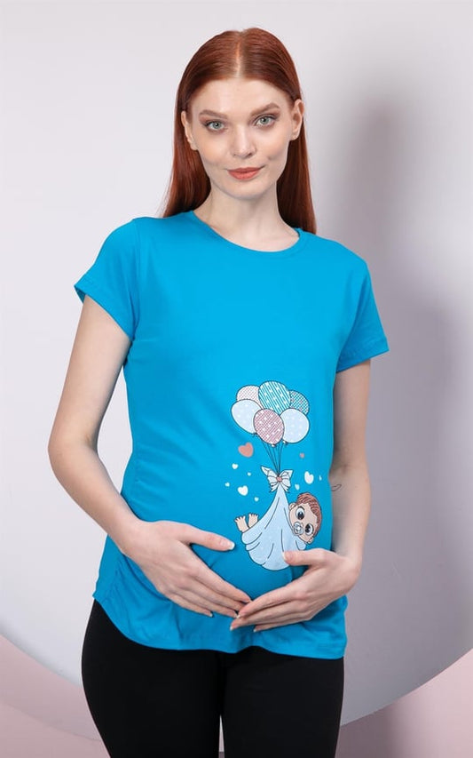Baby in Swaddle Printed Maternity Blue T-Shirt