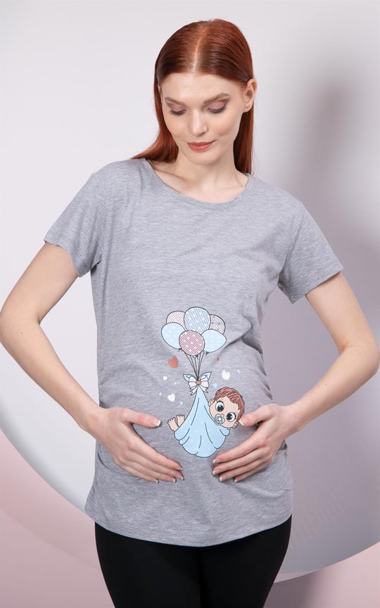 Baby in Swaddle Printed Maternity Grey T-Shirt